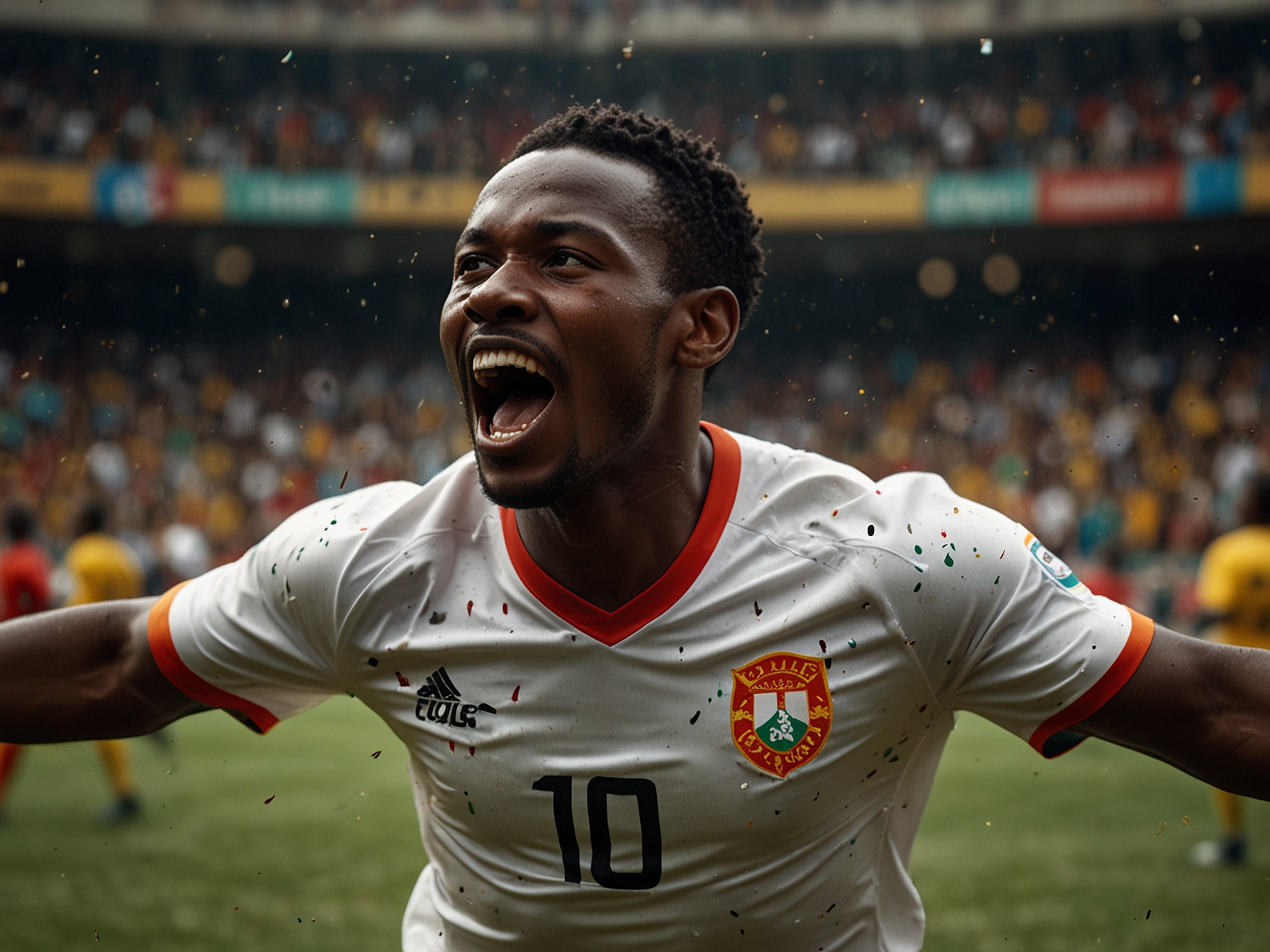 Mozambican football player celebrating a goal